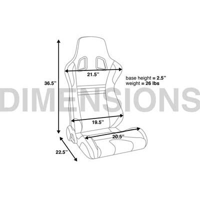 Dimensions of Corbeau Sportline Evolution Race Seats, Left/Right Pair of Seats