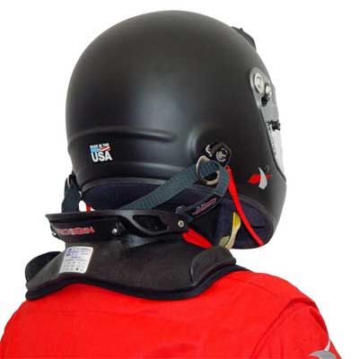 NecksGen REV Head And Neck Restraint, to help prevent head and neck injuries in frontal or side impacts when used with race harnesses.